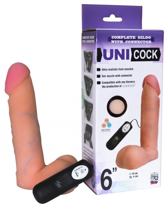 Фаллическая насадка Харнесс UNICOCK 6  с вибрацией - 18 см. - LOVETOY (А-Полимер) - купить с доставкой в Благовещенске