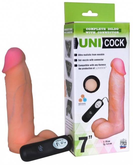 Фаллическая насадка Харнесс UNICOCK 7  с вибрацией - 19 см. - LOVETOY (А-Полимер) - купить с доставкой в Благовещенске