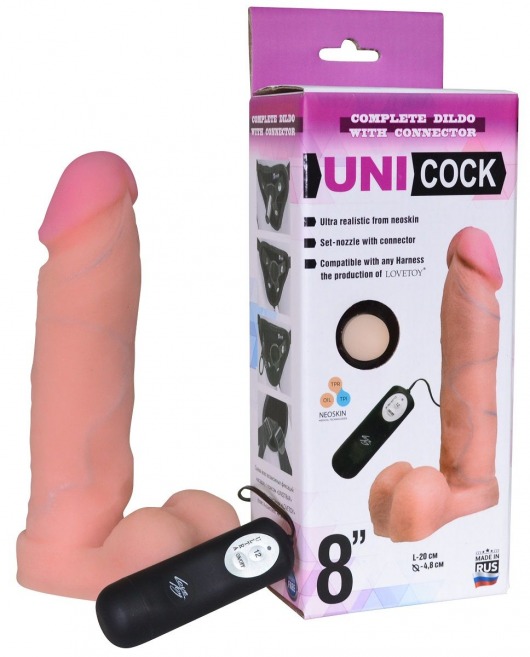 Фаллическая насадка Харнесс UNICOCK 8  с вибрацией - 20 см. - LOVETOY (А-Полимер) - купить с доставкой в Благовещенске