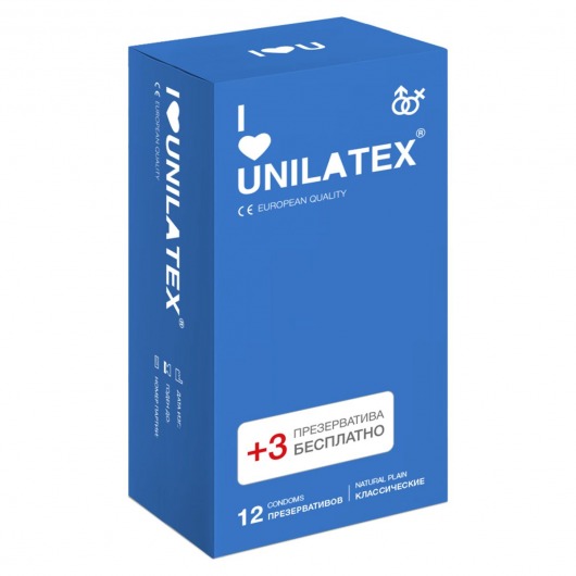 Классические презервативы Unilatex Natural Plain - 12 шт. + 3 шт. в подарок - Unilatex - купить с доставкой в Благовещенске