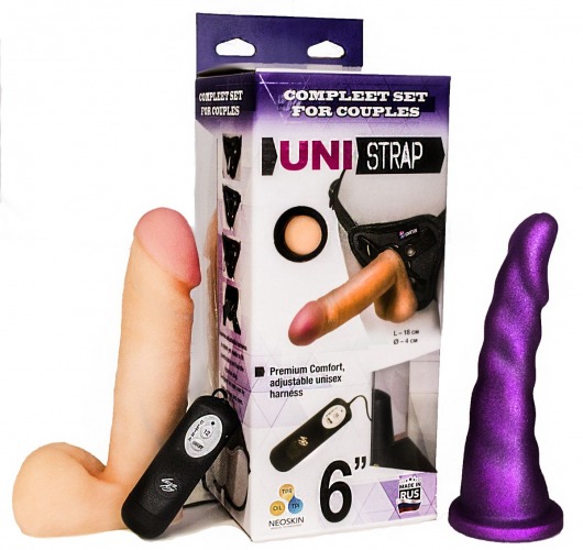 Вибрострапон с двумя насадками UniStrap - 18 и 18 см. - LOVETOY (А-Полимер) - купить с доставкой в Благовещенске