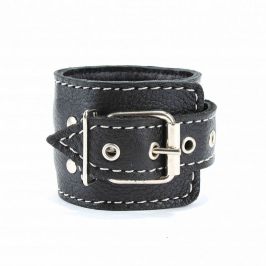 Чёрные кожаные наручники с крупной строчкой - БДСМ Арсенал - купить с доставкой в Благовещенске
