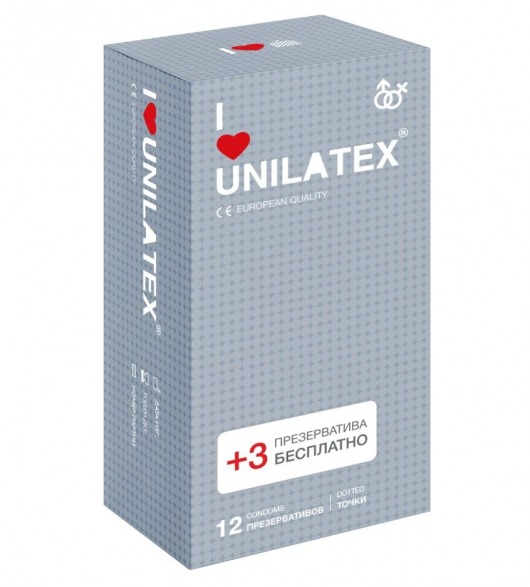 Презервативы с точками Unilatex Dotted - 12 шт. + 3 шт. в подарок - Unilatex - купить с доставкой в Благовещенске