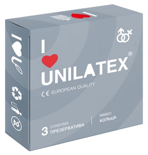 Презервативы с рёбрами Unilatex Ribbed - 3 шт. - Unilatex - купить с доставкой в Благовещенске