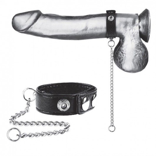 Утяжка на пенис с поводком Snap Cock Ring With 12  Leash - BlueLine - купить с доставкой в Благовещенске