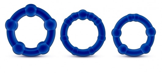 Набор из 3 синих эрекционных колец Stay Hard Beaded Cockrings - Blush Novelties - в Благовещенске купить с доставкой