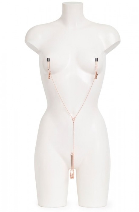 Золотистые зажимы для сосков и клитора All Sensation Nipple and Clitoral Chain - Fifty Shades of Grey - купить с доставкой в Благовещенске