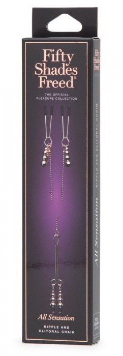 Золотистые зажимы для сосков и клитора All Sensation Nipple and Clitoral Chain - Fifty Shades of Grey - купить с доставкой в Благовещенске