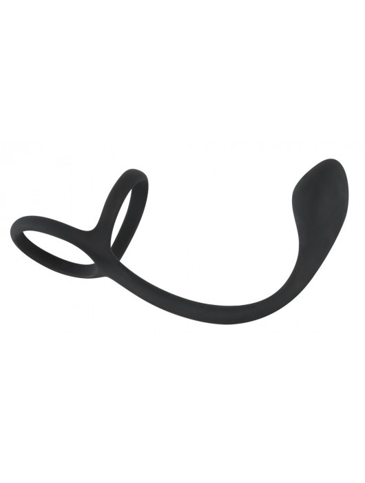 Эрекционное кольцо с утяжкой на мошонку и анальным плаг Black Velvets - Orion - в Благовещенске купить с доставкой