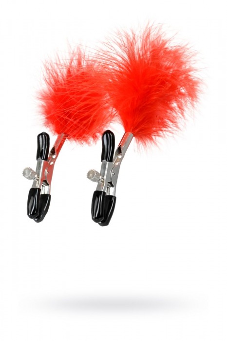 Зажимы для сосков с красным пухом Theatre - ToyFa - купить с доставкой в Благовещенске