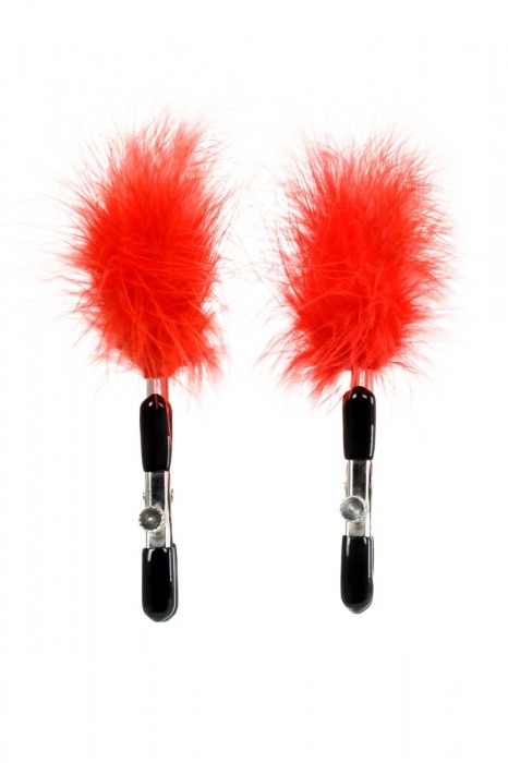 Зажимы для сосков с красным пухом Theatre - ToyFa - купить с доставкой в Благовещенске