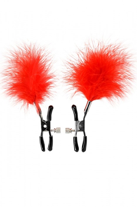 Зажимы для сосков с красным пухом Theatre - ToyFa - купить с доставкой в Благовещенске