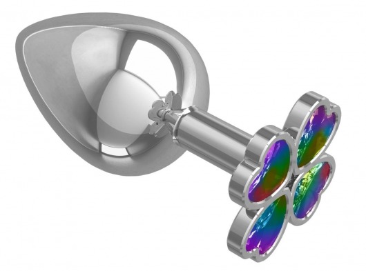 Серебристая анальная пробка-клевер с радужным кристаллом - 9,5 см. - Джага-Джага - купить с доставкой в Благовещенске