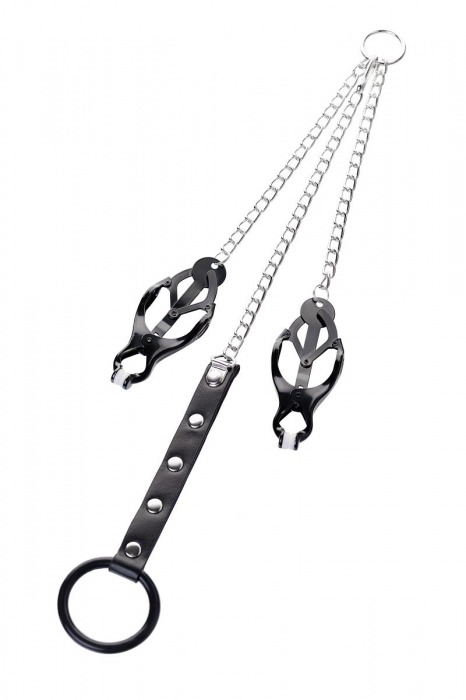 Черно-серебристые зажимы для сосков с кольцом для пениса TOYFA Metal - ToyFa - купить с доставкой в Благовещенске