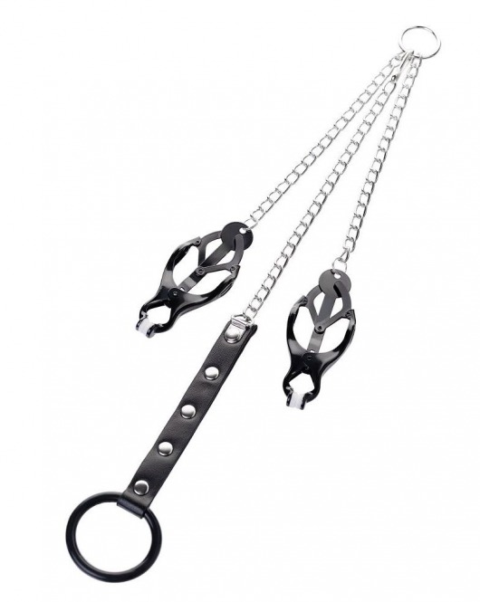 Черно-серебристые зажимы для сосков с кольцом для пениса TOYFA Metal - ToyFa - купить с доставкой в Благовещенске